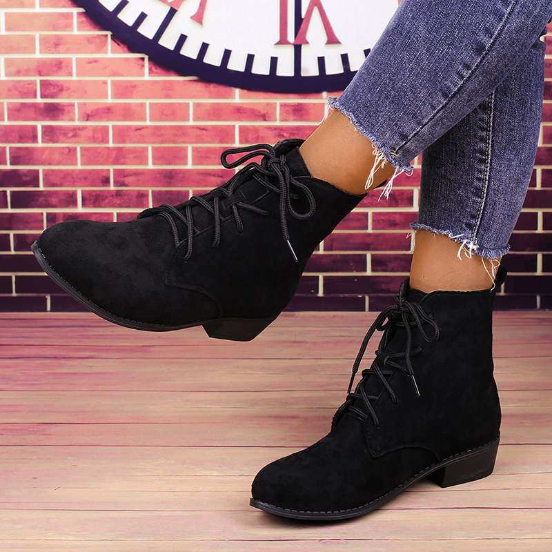 Women's Fashion Black Lace-Up  - đánh giá và giá Block Heel Ankle Boots