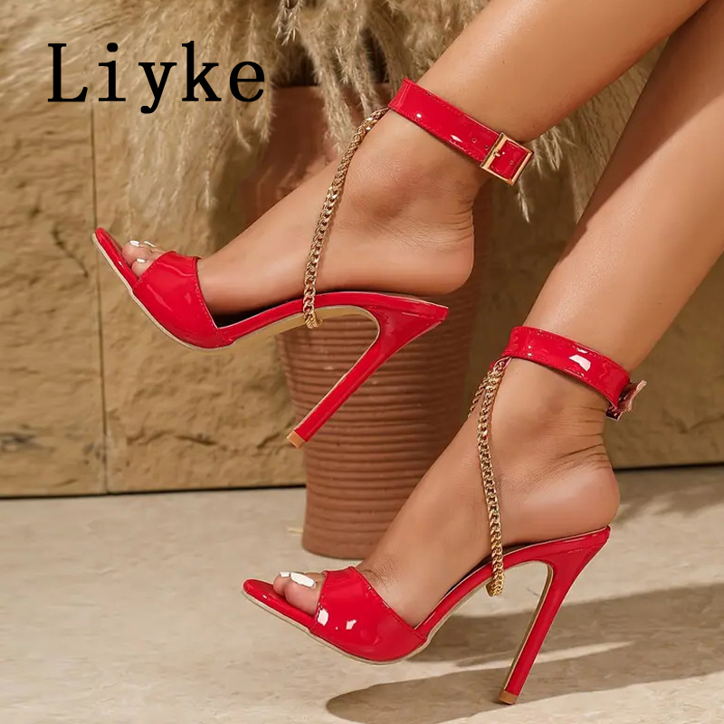 Ankle Strap Heels - Liyke 2026 Summer Fashion Metal Chain