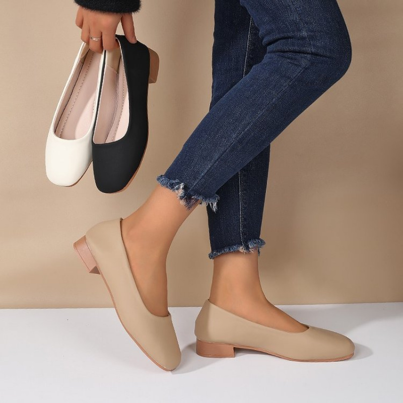 Women'S Heels - Soft Leather Round Toe Slip-On Shoes