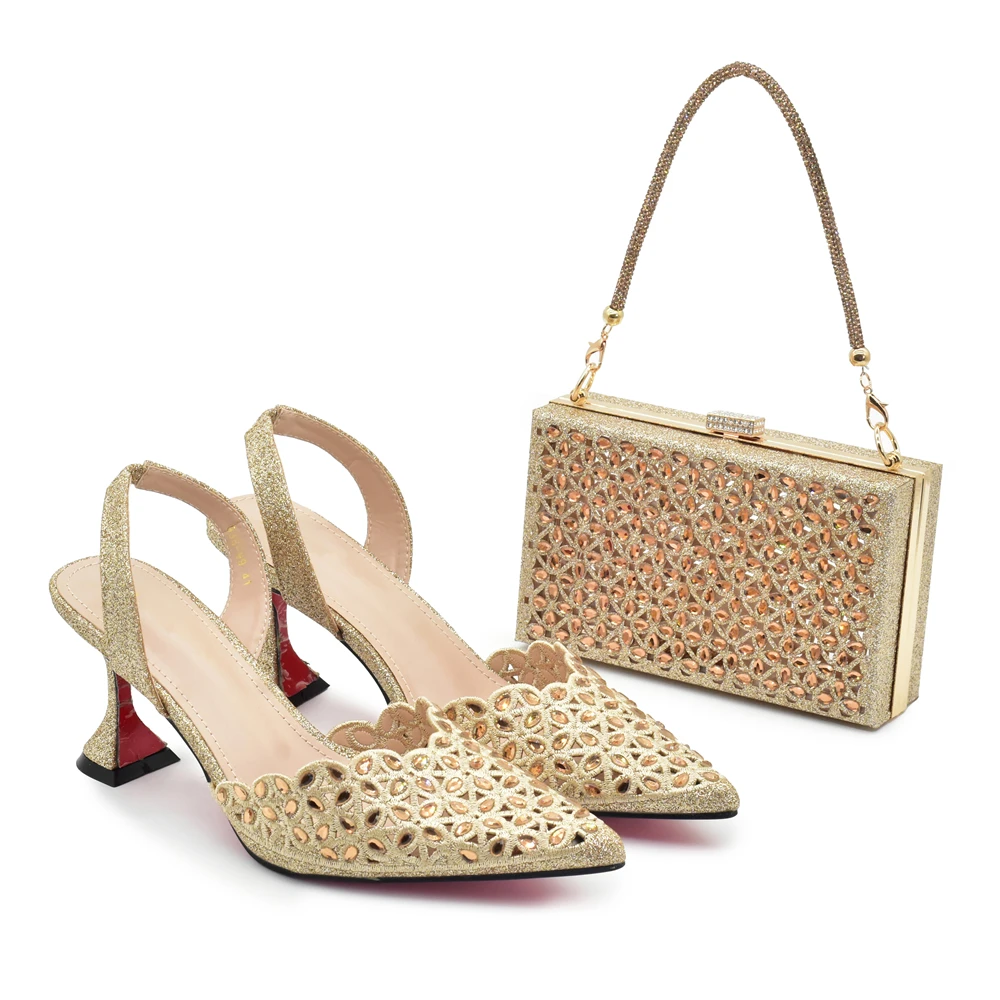 Women'S Heels - Silver Color Shoes and Bag for