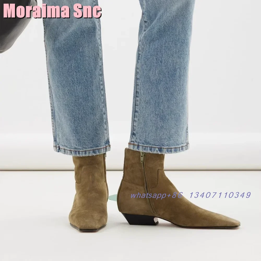 Suede Leather Pointed Toe Ankl - đánh giá và giá Block Heel Ankle Boots