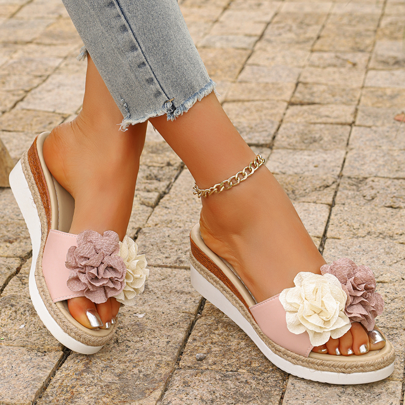 Women's Pink Flower Decor Plat - đánh giá và giá Espadrille Wedge Shoes