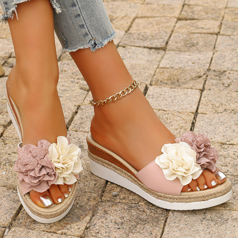 Women's Pink Flower Decor Plat - đánh giá và giá Espadrille Wedge Shoes