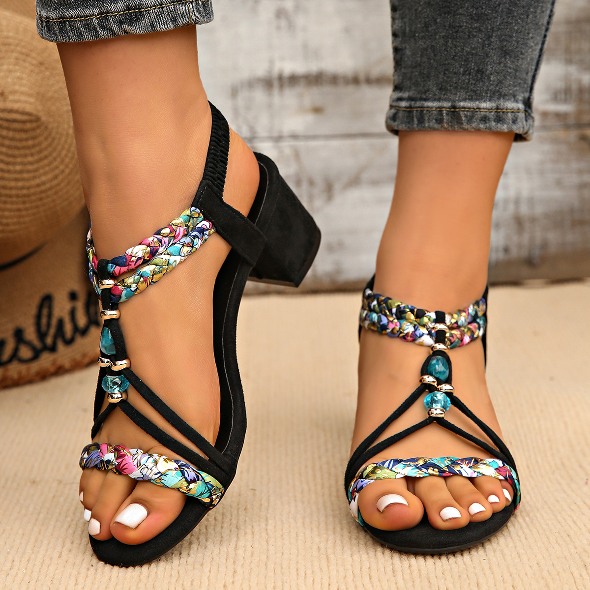 Plus Size 42 Bohemian Beaded S - đánh giá và giá Square Toe Mule