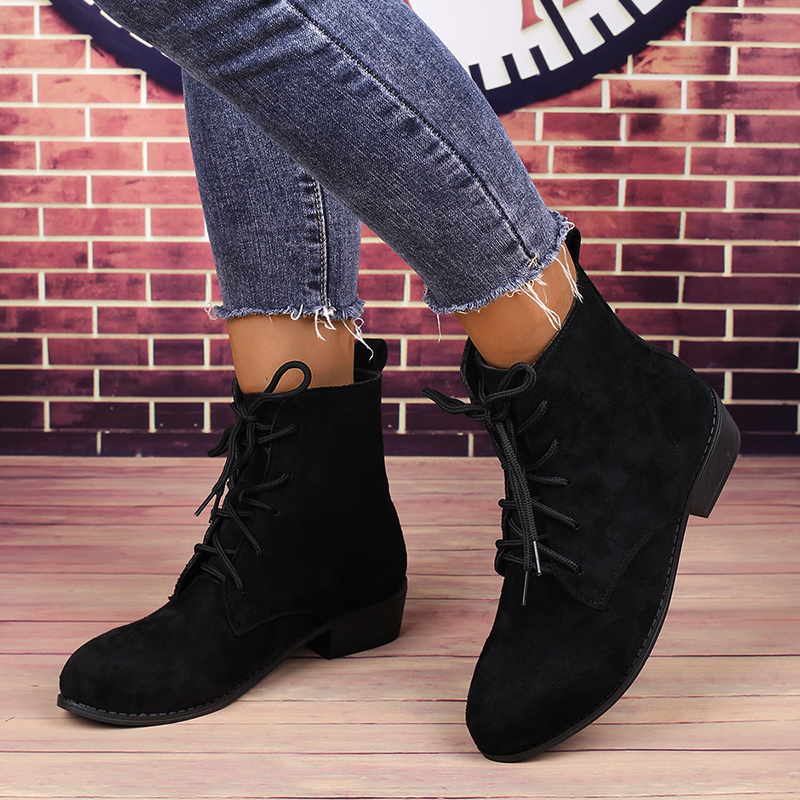 Women's Fashion Black Lace-Up  - đánh giá và giá Block Heel Ankle Boots