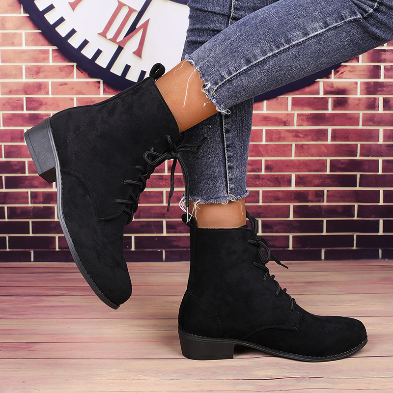Women's Fashion Black Lace-Up  - đánh giá và giá Block Heel Ankle Boots