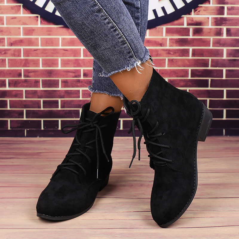 Women's Fashion Black Lace-Up  - đánh giá và giá Block Heel Ankle Boots