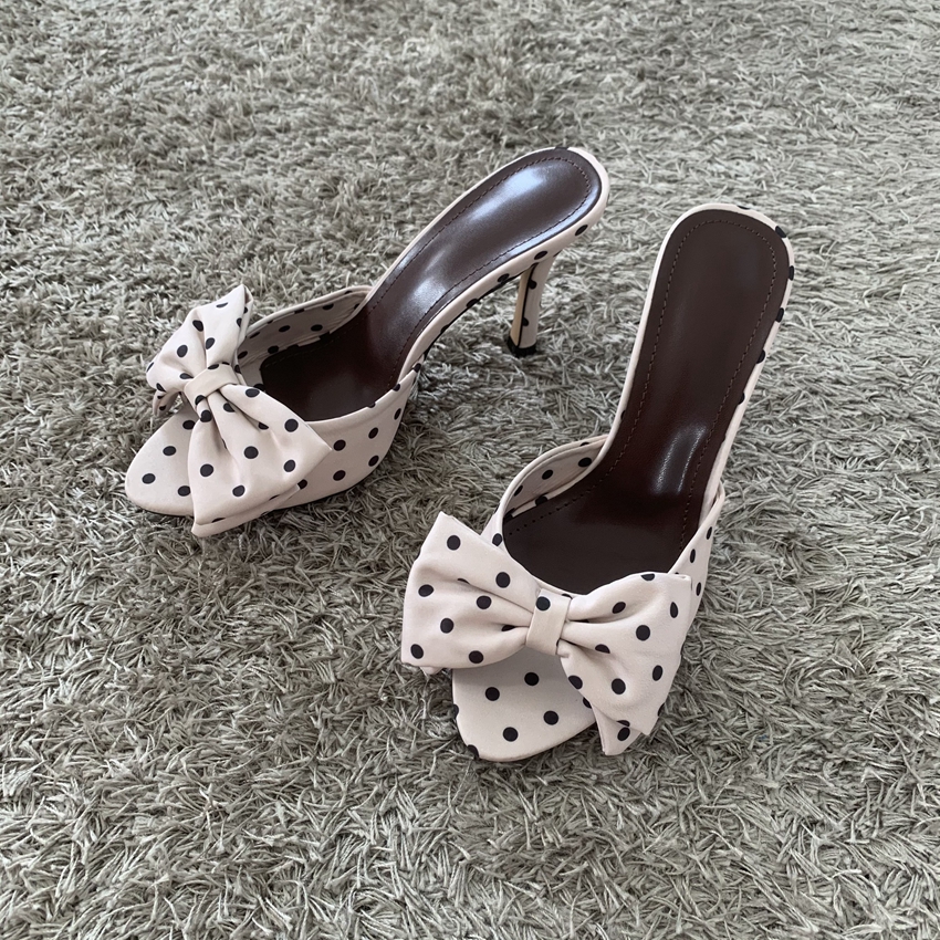 Polka Dot Bowknot Women Mules  - đánh giá và giá Women'S Shoes Peep Toe