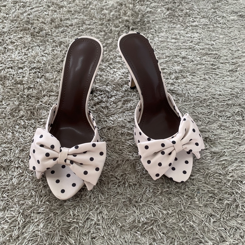 Polka Dot Bowknot Women Mules  - đánh giá và giá Women'S Shoes Peep Toe