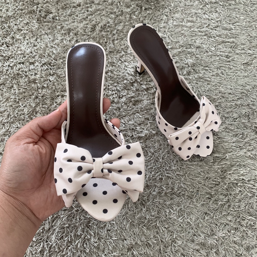 Polka Dot Bowknot Women Mules  - đánh giá và giá Women'S Shoes Peep Toe