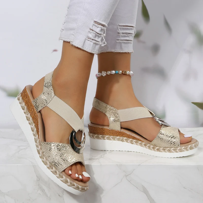 Metal Buckle Wedge Sandals for - đánh giá và giá Espadrille Wedge Shoes