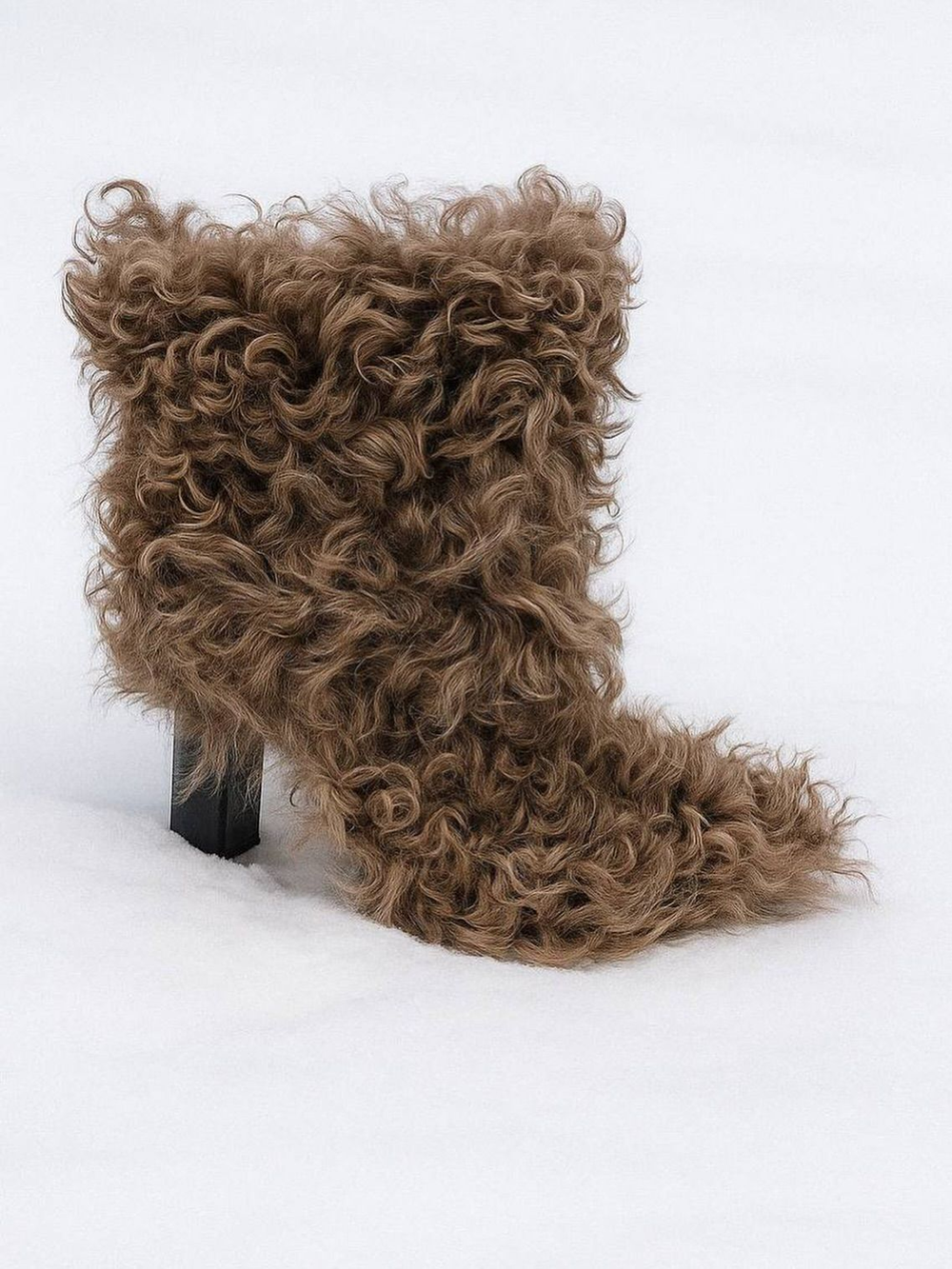 Camel Curly Faux Fur Black Blo - đánh giá và giá Block Heel Ankle Boots