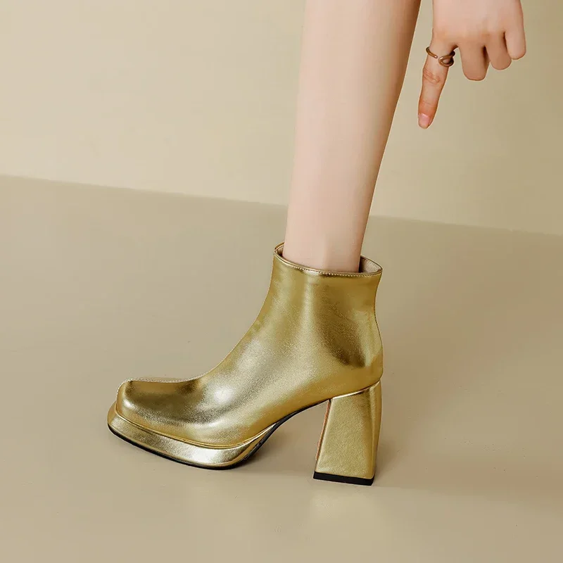 Shiny Silver Gold Winter Autum - đánh giá và giá Block Heel Ankle Boots