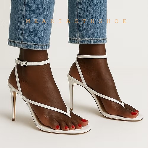 Beige Black Cross Straps Flip- - đánh giá và giá Ankle Strap Heels