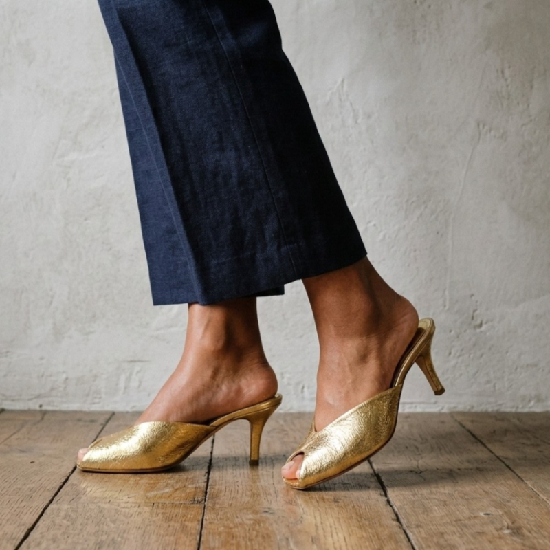 Shiny Gold Women Mules Shoes S - đánh giá và giá Women'S Shoes Peep Toe